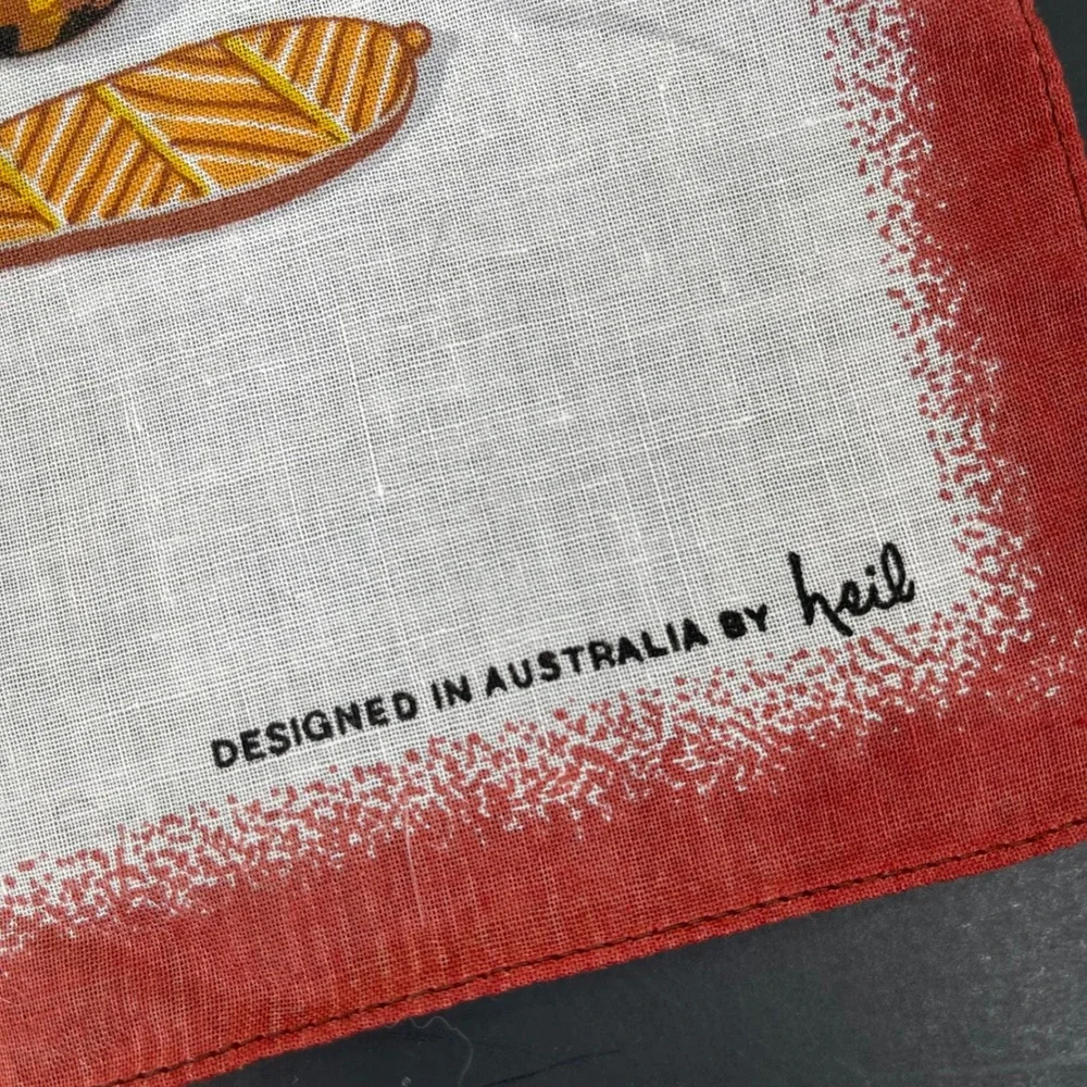 Vintage Aboriginal Weapons Linen Handkerchief Australia By Heil Souvenir 60s 70s